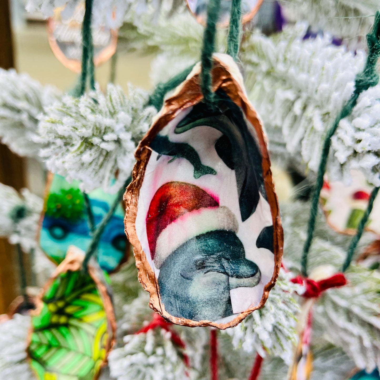 Santa Dolphin Oyster Ornament – Coastal Holiday Design