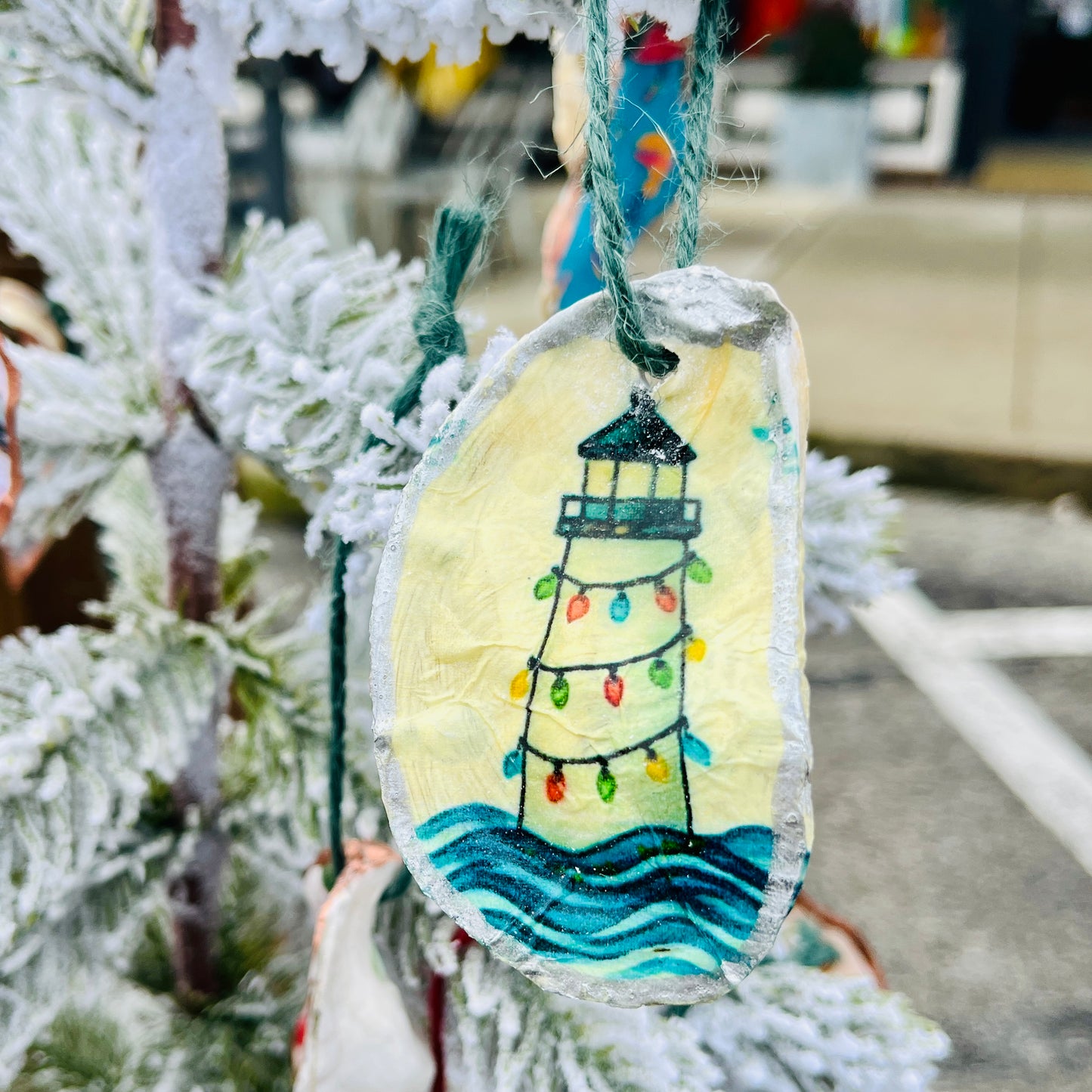 Holiday Lighthouse Oyster Ornament