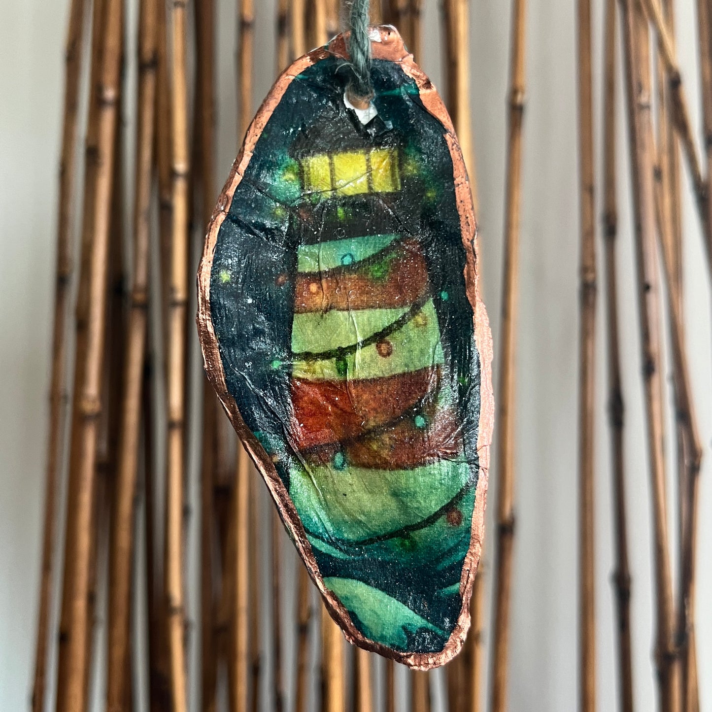 Lighthouse Winter Night Scene Oyster Ornament