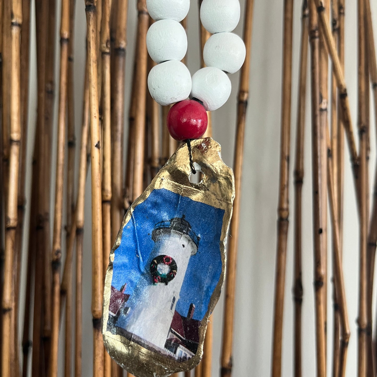 Maryland Lighthouse Oyster Ornament with Beaded Hanger