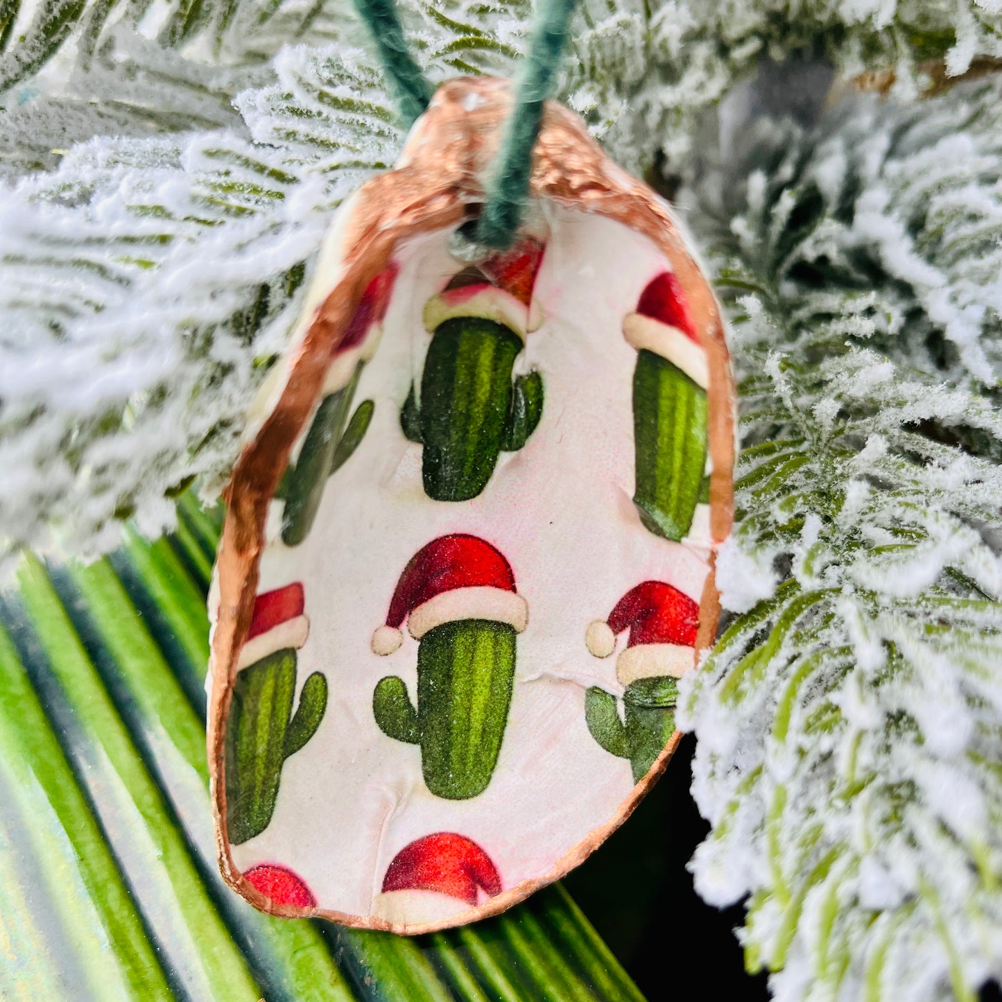 Santa Cactus Oyster Ornament – Festive Southwest Holiday Design