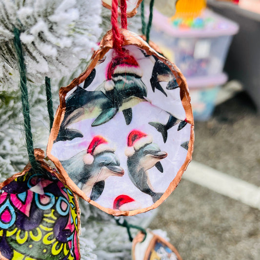 Merry Dolphins Oyster Ornament