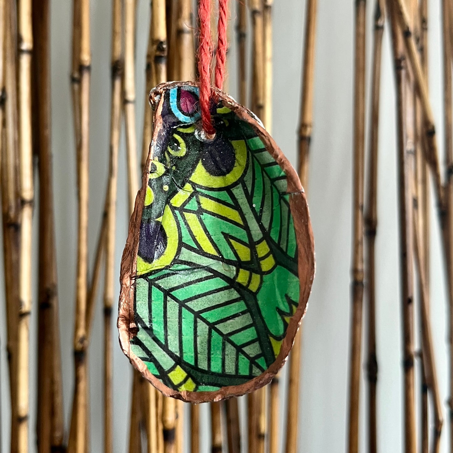 Green Leaves Mandala Oyster Ornament