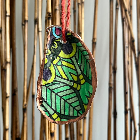Green Leaves Mandala Oyster Ornament