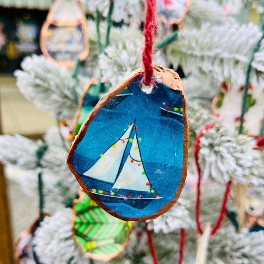 Holiday Sailboat Oyster Ornament