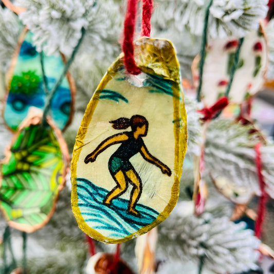 Surfer Girl Oyster Ornament